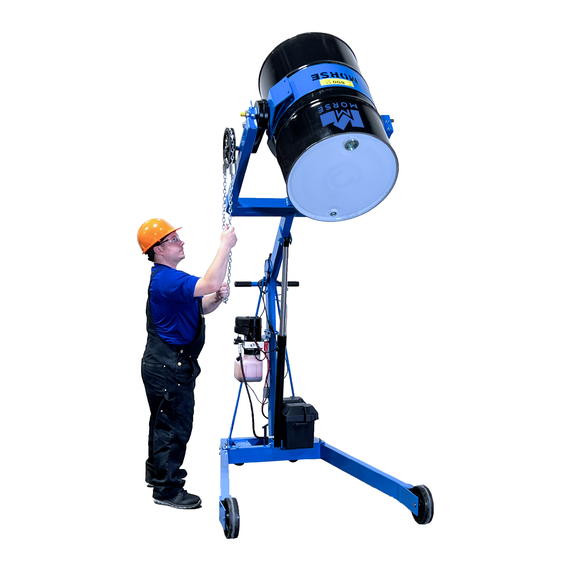 Morse Hydra-Lift Karrier, 800lb. capacity, 72in. Maximum Pour Height, 12V DC Battery power lift, Pull tilt, Includes battery and charger